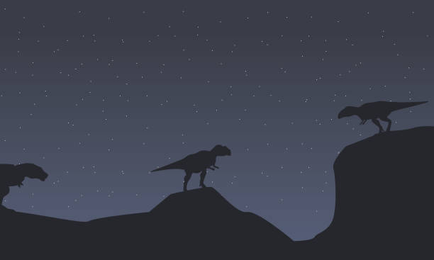 istock Silhouette of mapusaurus with tyrannosaurus scenery 625393842