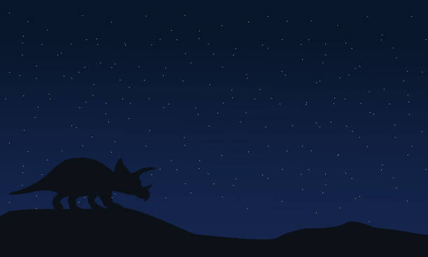 istock Silhouette of triceratops at night landscape 625393960