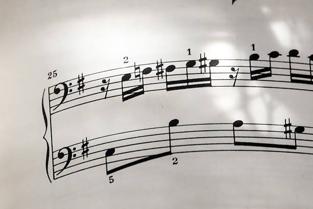 istock Music notation of Bach in naturally structured light close up 625394672