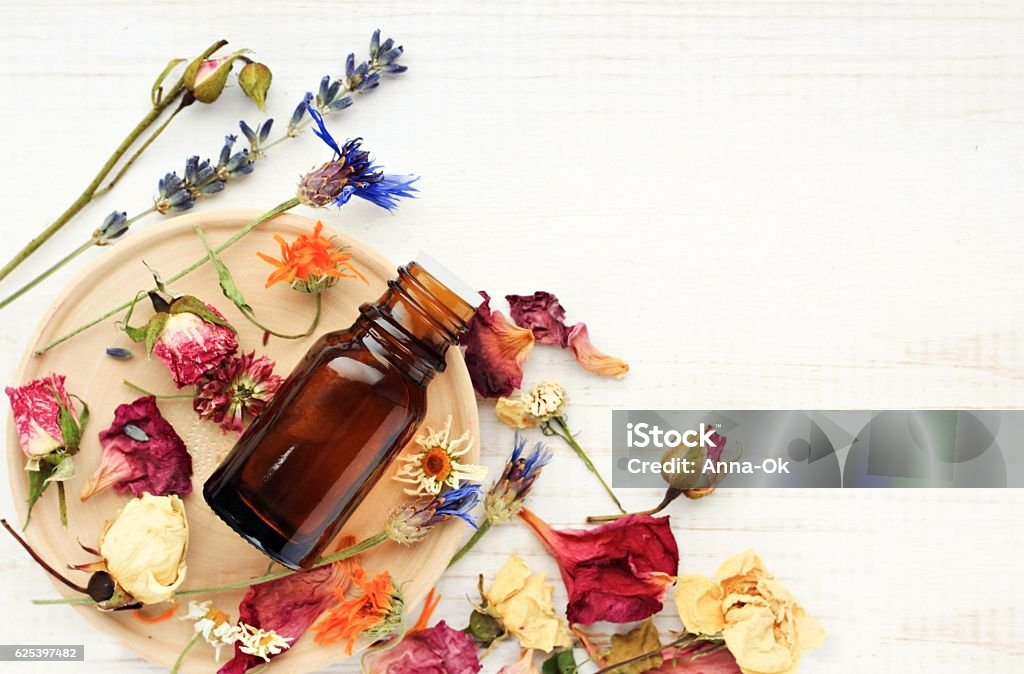 Pharmacie à base de plantes. Ingrédients cosmétiques botaniques, fond d’aromathérapie. - Photo de Aromathérapie libre de droits