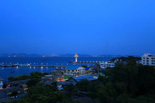 The lighthouse with Twilight sky in Koh sichang (sichang island), chonburi