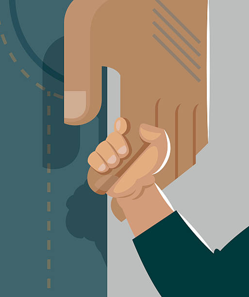 Dad holding son by the hand. Tenderness and care Dad holding son by the hand. Tenderness and care. Vector illustration kid holding fathers hand stock illustrations