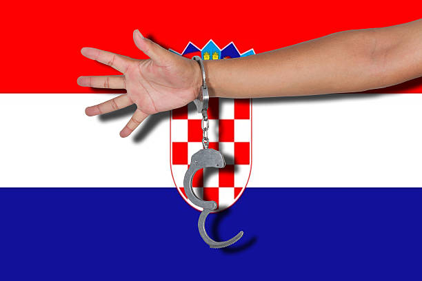 istock handcuffs with hand on Croatia flag 625411464