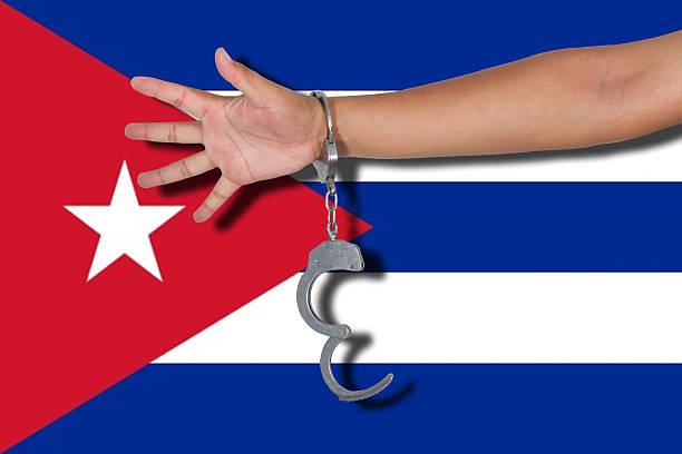 istock handcuffs with hand on Cuba flag 625411480