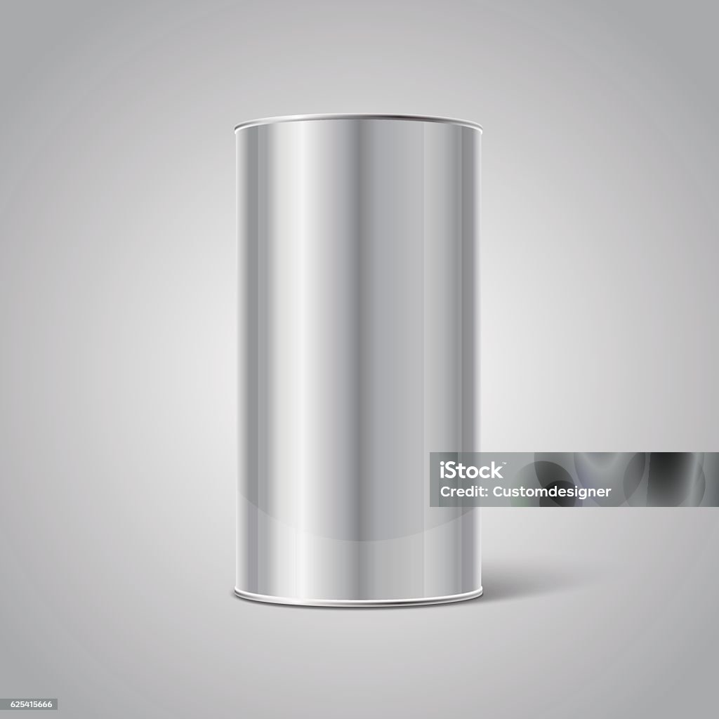 Mockup of Stainless steel Blank Tin Can packaging Mockup of Stainless steel Blank Tin Can packaging on grey background. Empty Cylinder stock vector