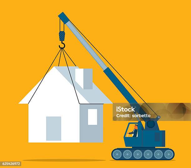 Mobile Home Stock Illustration - Download Image Now - Crane - Machinery, House, Relocation