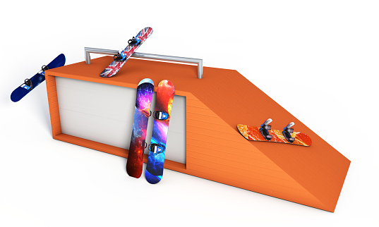 snowboard jumping near a white background 3d render