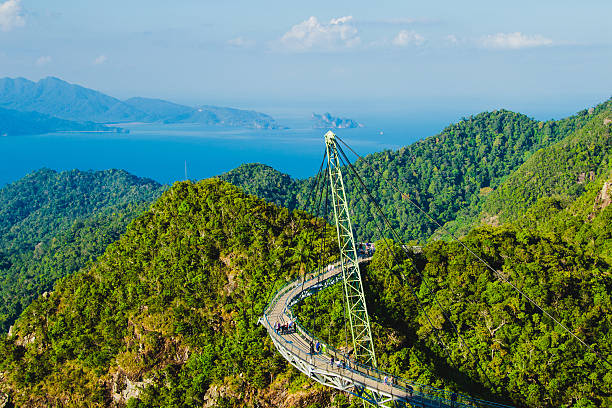 素晴らしい空中風景橋。アドベンチャーホリデー。旅行コンセプト。アダマン海 - tropical rainforest elevated walkway pulau langkawi malaysia ストックフォトと画像