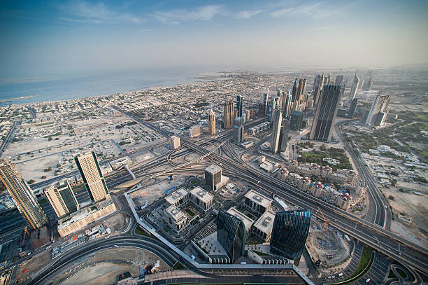 Morning Dubai view from Burj Khalifa tower, UAE