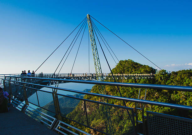 símbolo da ponte sky langkawi ilha. conceito de viagem. hora do pôr do sol. malásia - elevated walkway - fotografias e filmes do acervo