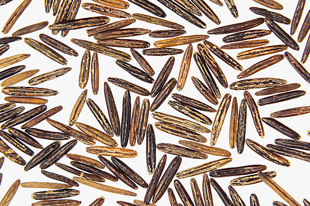 Black rice close-up on white background. Black rice close-up on white background. Isolated. Pattern of wild brown unpolished rice. genmai stock pictures, royalty-free photos & images