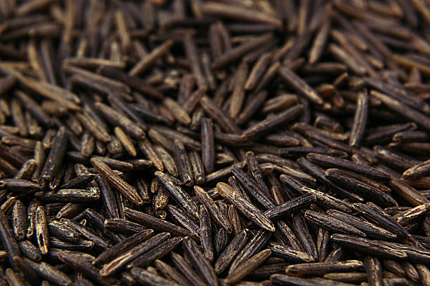 Black rice close-up background. Black rice close-up background. Heap wild brown unpolished rice for vegetarians. genmai stock pictures, royalty-free photos & images