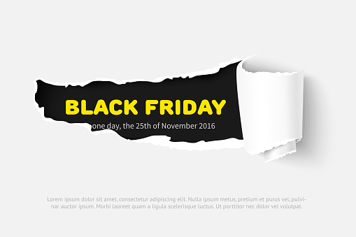 Black Friday Template for presentation or web banner with torn white paper and black copyspace