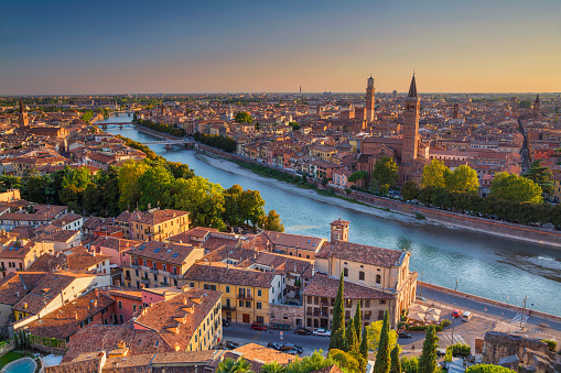Image of Verona, Italy during summer sunset.