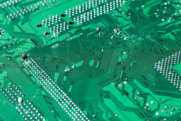 istock Close up of a printed green computer circuit board 625441426