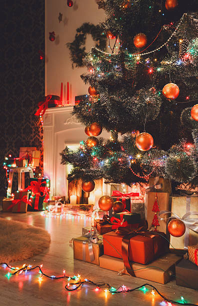 istock Beatiful christmas decorated tree in shining lights 625441476