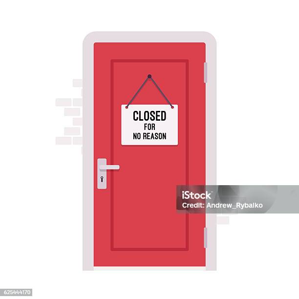 Closed Door With A Sign Stock Illustration - Download Image Now - Door, Sign, Closed