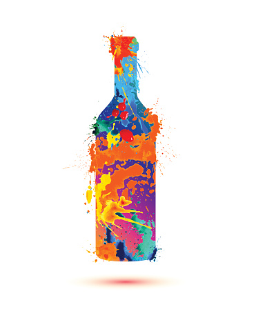 Wine bottle. Vector watercolor multicolored splash paint