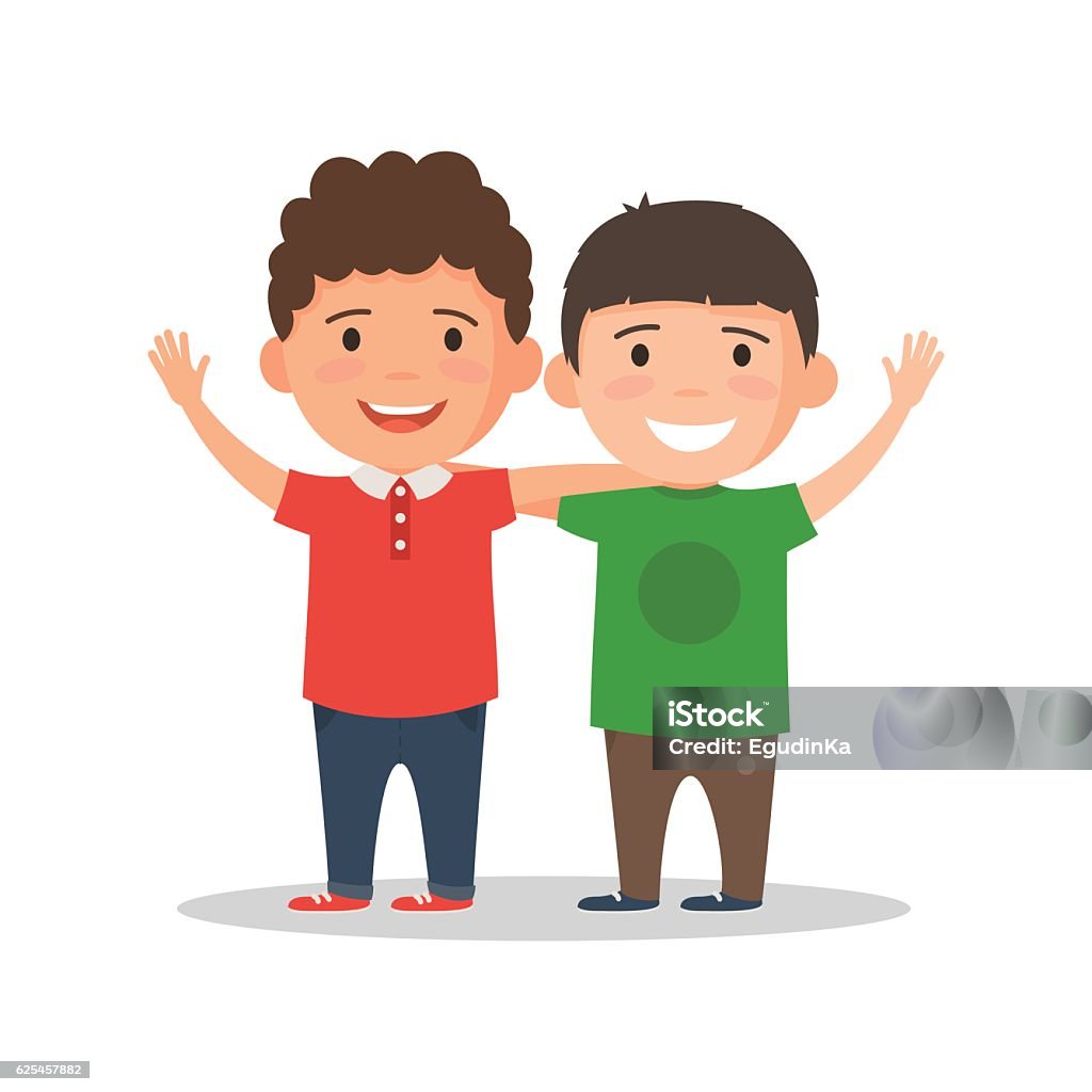 Two Boys Smile And Hug Stock Illustration - Download Image Now - Brother,  Child, Two People - iStock