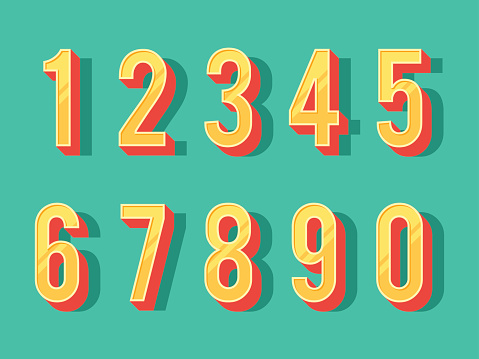 Numbers colourful set in vintage style. Vector elements illustration template for web design or greeting card