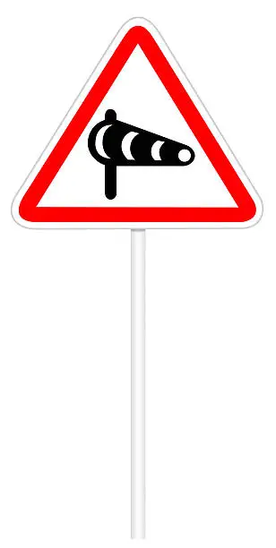 Warning traffic sign isolated on white 3D illustration - Crosswind