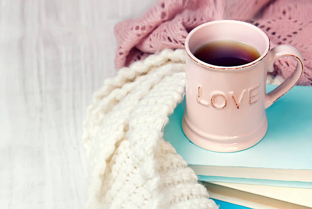 istock Tea mug valentine retro design background. 625483186