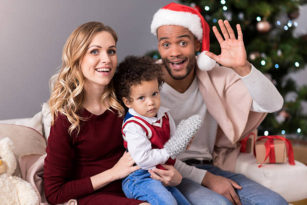 istock Happy nice family greeting you 625483188