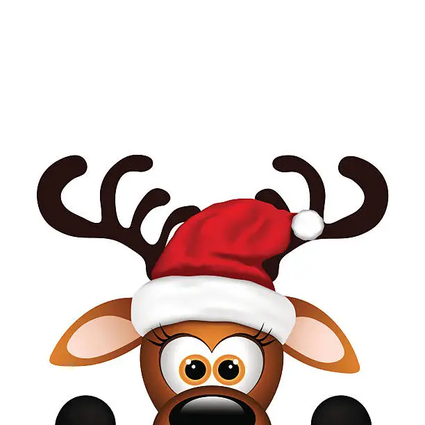 Vector illustration of Funny Reindeer on white background. Christmas card