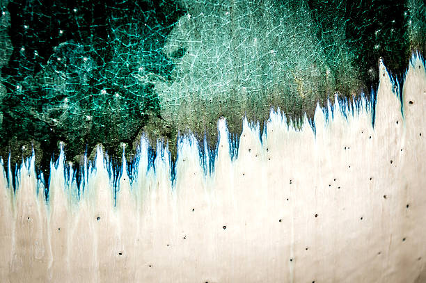 Interesting textures of ceramic glaze on decorative pottery vase, full-frame