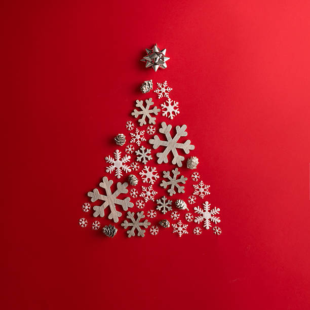 istock Christmas and New Years red background with Christmas Tree made 625501806