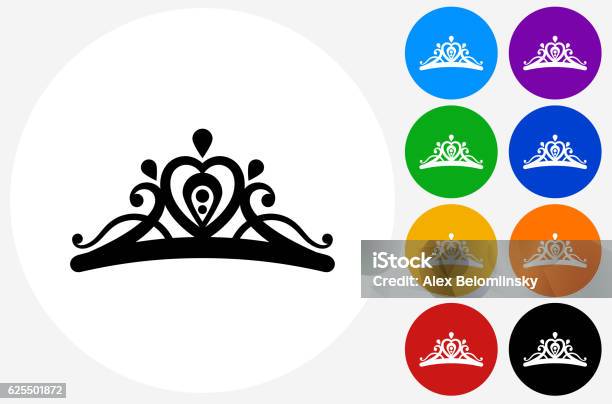 Tiara Icon On Flat Color Circle Buttons Stock Illustration - Download Image Now - Crown - Headwear, Princess, Tiara