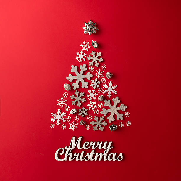 istock Christmas and New Years red background with Christmas Tree made 625501938