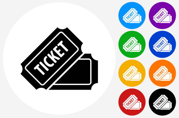 플랫 컬러 서클 버튼의 티켓 아이콘 - ticket ticket stub red movie ticket stock illustrations