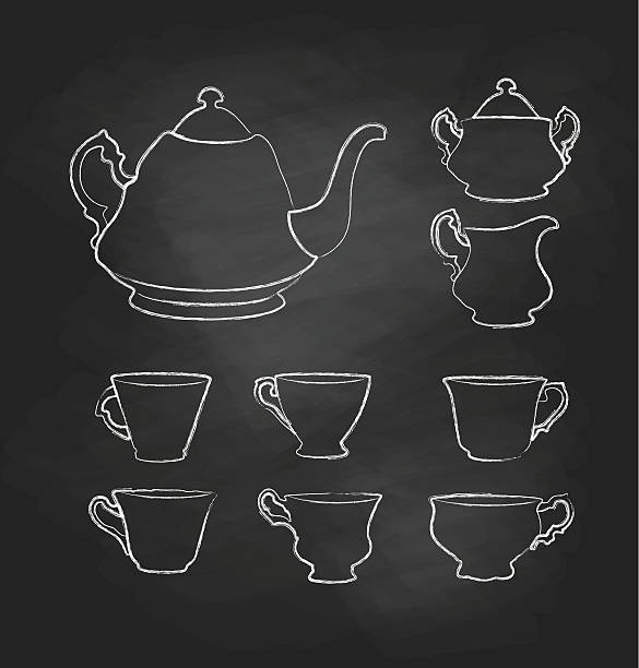 набор чайного доске - afternoon tea china antique cup stock illustrations