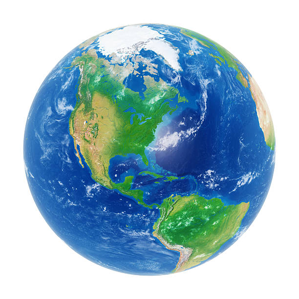 Earth globe on white: Americas and North Pole. Clipping path.
