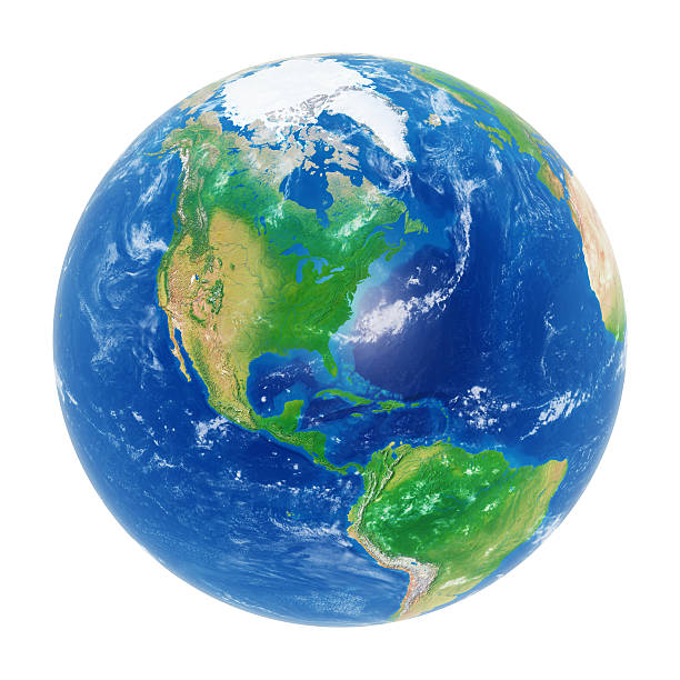 Earth globe on white: Americas and North Pole. Clipping path. Earth globe isolated on white background with Americas and north pole visible. Clipping path included.    topographic map photos stock pictures, royalty-free photos & images