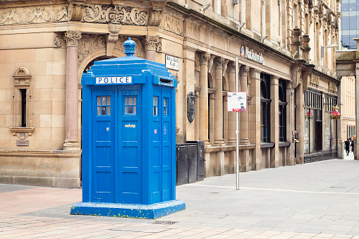 Glasgow, Scotland - July 6, 2016: Police box on Buchanan Street in Glasgow.