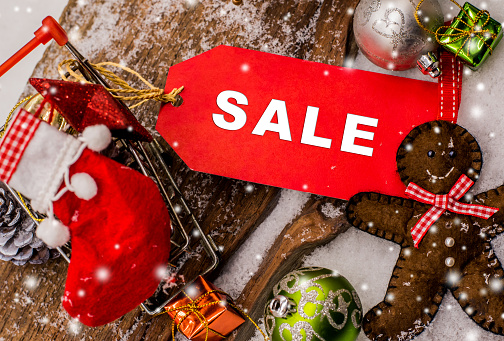 Christmas on sale with price tag, shopping in Winter, Boxing day