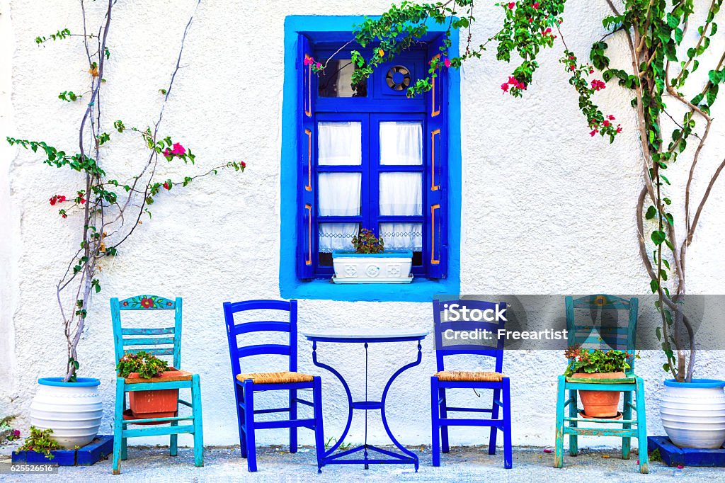 S mall street tavernas, Kos island Traditional Greece series,Old tavernas,Kos island. Greece Stock Photo