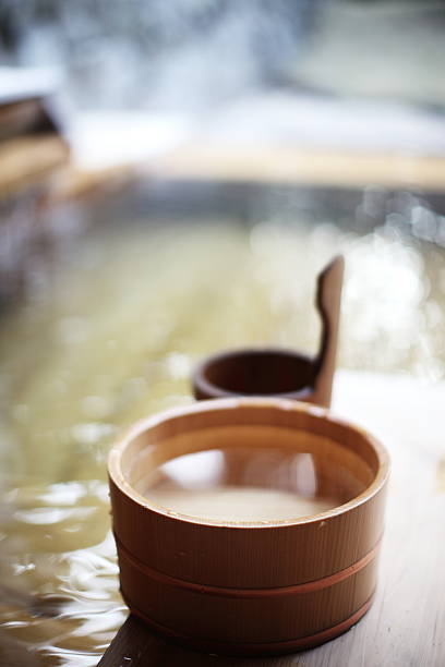 istock Wooden bucket by a Japanese hot spring bath 625526774