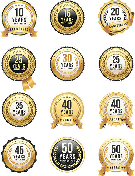 anniversary gold badge set - 30 sayısı illüstrasyonlar stock illustrations