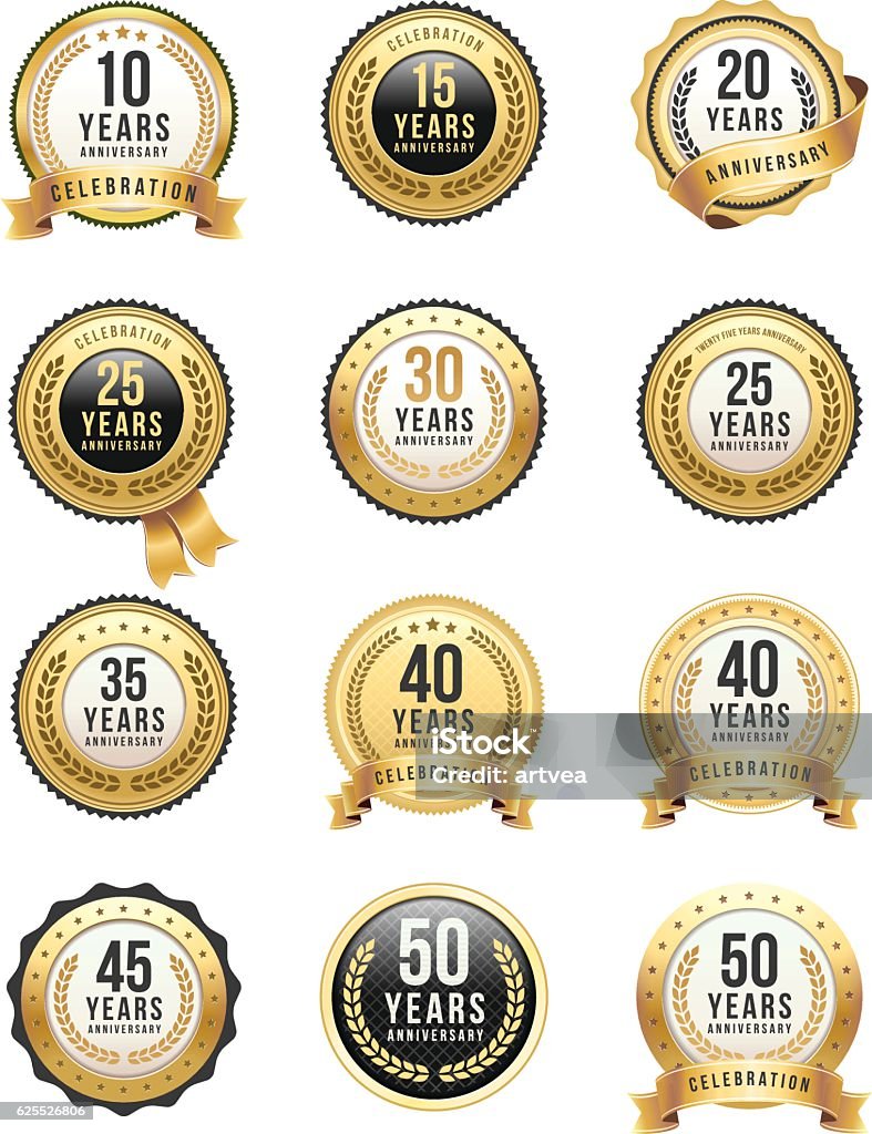 Anniversary Gold Badge Set Vector illustration of the anniversary gold badges. Anniversary stock vector
