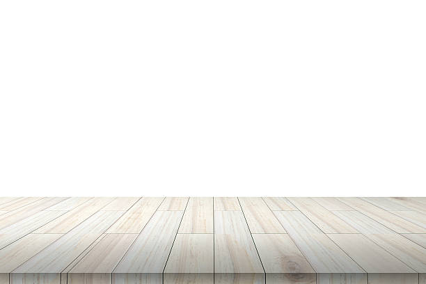 istock Empty top view of wooden table or counter (shelf) isolated. 625526980
