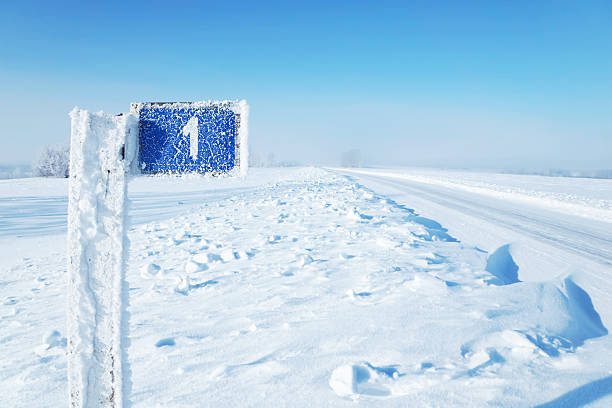 Stop sign covered with snow, concept for stopping the action, cold climate.