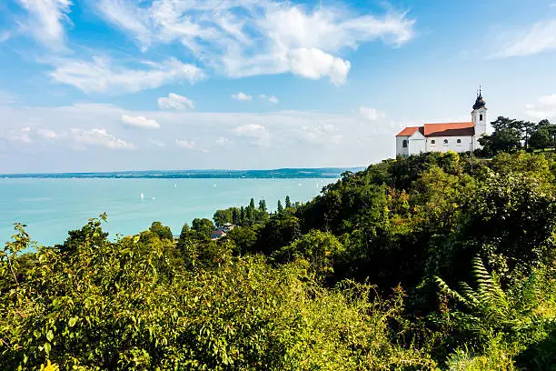 Panoramic view in Tihany Abbey in fron of Lake Balaton