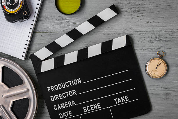 istock Clapperboard, a roll of film and watch 625528104