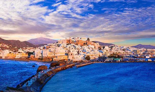 Photo of Naxos island over sunset, Greece,