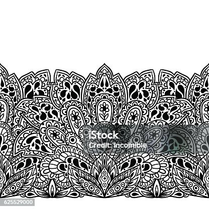 istock Indian ethnic seamless border with hand drawn ornament 625529000