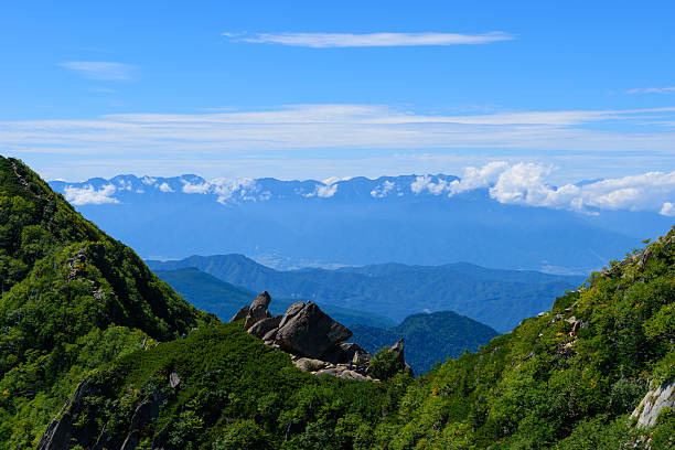 Ina basin and the Chuo Alps in Nagano, Japan Ina basin and the Chuo Alps in Nagano, Japan akaishi mountains stock pictures, royalty-free photos & images