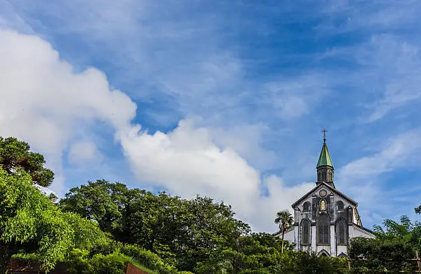 Oura Catholic Church  and blue sky in Nagasaki, Japan